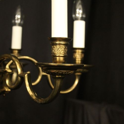 ENGLISH PAIR GILDED 6 LIGHT ANTIQUE CHANDELIERS - ADDITIONAL PHOTO 3