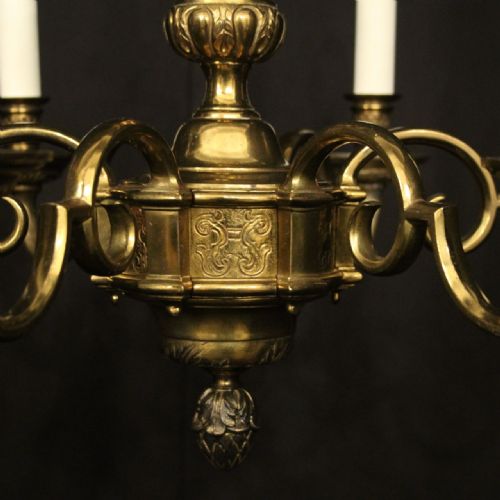 ENGLISH PAIR GILDED 6 LIGHT ANTIQUE CHANDELIERS - ADDITIONAL PHOTO 4