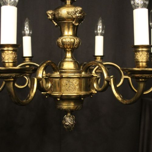 ENGLISH PAIR GILDED 6 LIGHT ANTIQUE CHANDELIERS - ADDITIONAL PHOTO 5