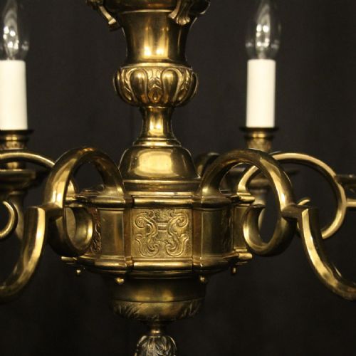 ENGLISH PAIR GILDED 6 LIGHT ANTIQUE CHANDELIERS - ADDITIONAL PHOTO 6