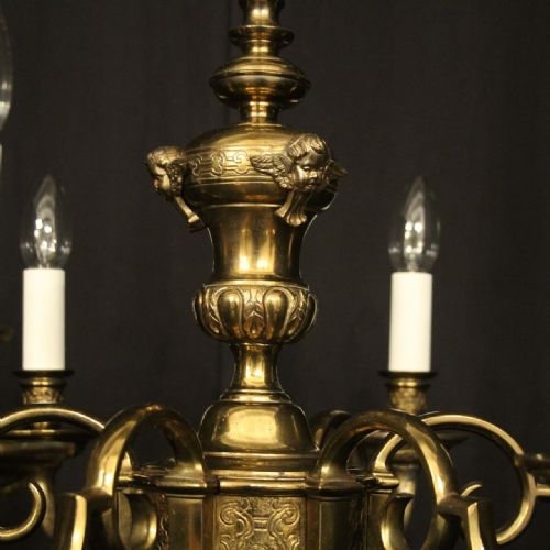 ENGLISH PAIR GILDED 6 LIGHT ANTIQUE CHANDELIERS - ADDITIONAL PHOTO 7