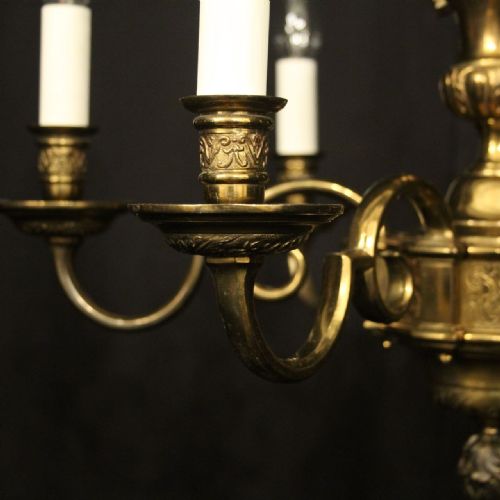 ENGLISH PAIR GILDED 6 LIGHT ANTIQUE CHANDELIERS - ADDITIONAL PHOTO 8