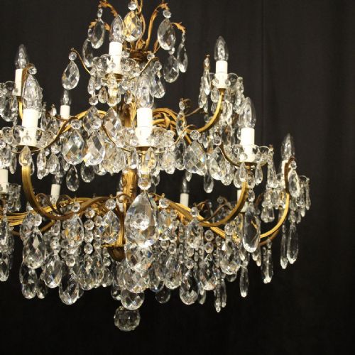 FRENCH 18 LIGHT GILDED CRYSTAL ANTIQUE CHANDELIER - ADDITIONAL PHOTO 1