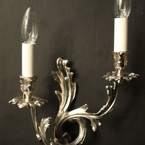 FRENCH PAIR OF NICKEL TWIN ARM ANTIQUE WALL LIGHTS - ADDITIONAL PHOTO 1