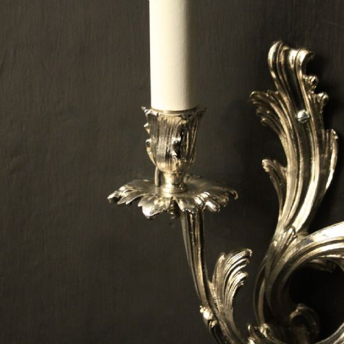 FRENCH PAIR OF NICKEL TWIN ARM ANTIQUE WALL LIGHTS - ADDITIONAL PHOTO 2