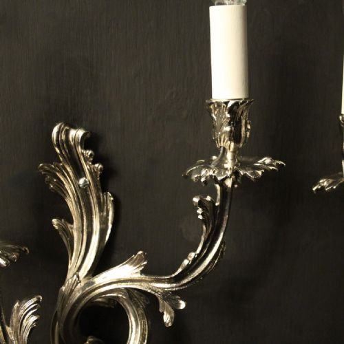 FRENCH PAIR OF NICKEL TWIN ARM ANTIQUE WALL LIGHTS - ADDITIONAL PHOTO 3