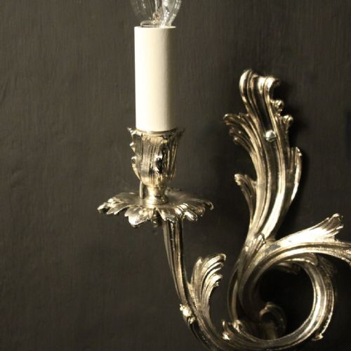 FRENCH PAIR OF NICKEL TWIN ARM ANTIQUE WALL LIGHTS - ADDITIONAL PHOTO 4