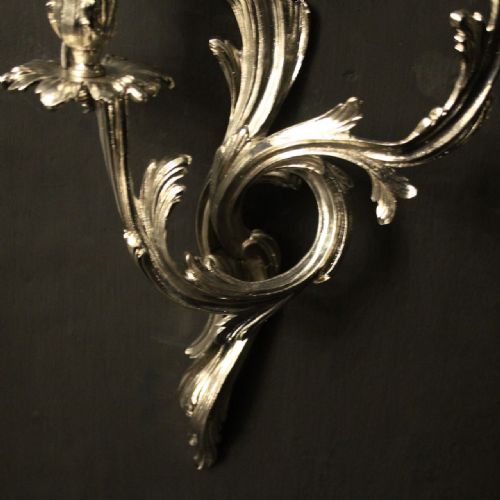 FRENCH PAIR OF NICKEL TWIN ARM ANTIQUE WALL LIGHTS - ADDITIONAL PHOTO 5