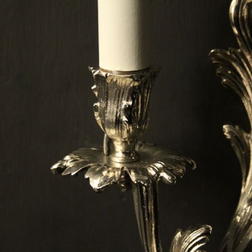 FRENCH PAIR OF NICKEL TWIN ARM ANTIQUE WALL LIGHTS - ADDITIONAL PHOTO 6