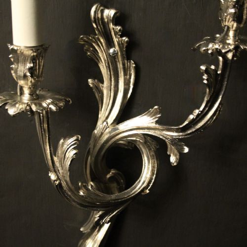 FRENCH PAIR OF NICKEL TWIN ARM ANTIQUE WALL LIGHTS - ADDITIONAL PHOTO 7