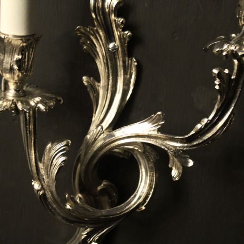 FRENCH PAIR OF NICKEL TWIN ARM ANTIQUE WALL LIGHTS - ADDITIONAL PHOTO 8