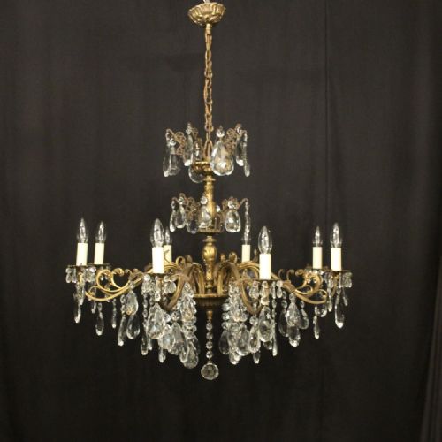 ITALIAN GILDED BRONZE CRYSTAL 8 LIGHT ANTIQUE CHANDELIER - ADDITIONAL PHOTO 1