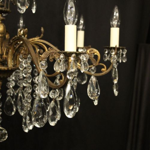 ITALIAN GILDED BRONZE CRYSTAL 8 LIGHT ANTIQUE CHANDELIER - ADDITIONAL PHOTO 2