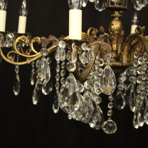 ITALIAN GILDED BRONZE CRYSTAL 8 LIGHT ANTIQUE CHANDELIER - ADDITIONAL PHOTO 4