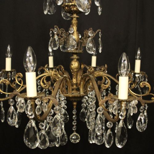 ITALIAN GILDED BRONZE CRYSTAL 8 LIGHT ANTIQUE CHANDELIER - ADDITIONAL PHOTO 5