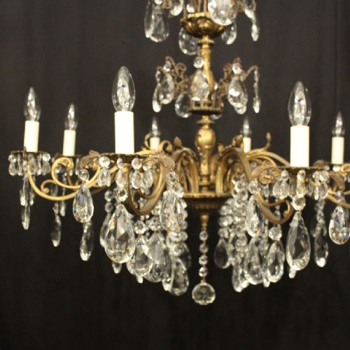 ITALIAN GILDED BRONZE CRYSTAL 8 LIGHT ANTIQUE CHANDELIER - ADDITIONAL PHOTO 6