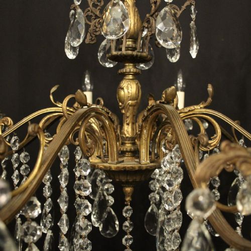 ITALIAN GILDED BRONZE CRYSTAL 8 LIGHT ANTIQUE CHANDELIER - ADDITIONAL PHOTO 7