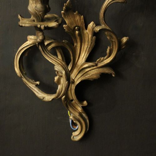 FRENCH PAIR GILDED BRONZE ANTIQUE WALL SCONCES - ADDITIONAL PHOTO 6