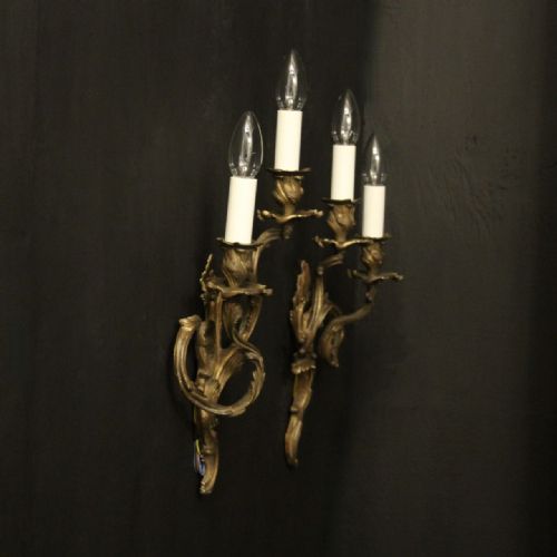 FRENCH PAIR GILDED BRONZE ANTIQUE WALL SCONCES - ADDITIONAL PHOTO 9