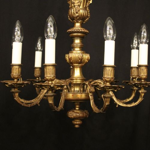 FRENCH GILDED BRONZE 10 LIGHT ANTIQUE CHANDELIER - ADDITIONAL PHOTO 1