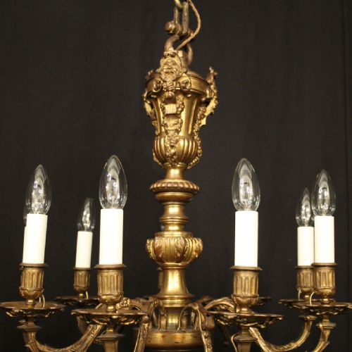 FRENCH GILDED BRONZE 10 LIGHT ANTIQUE CHANDELIER - ADDITIONAL PHOTO 4