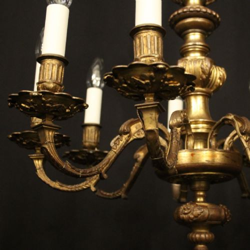 FRENCH GILDED BRONZE 10 LIGHT ANTIQUE CHANDELIER - ADDITIONAL PHOTO 5