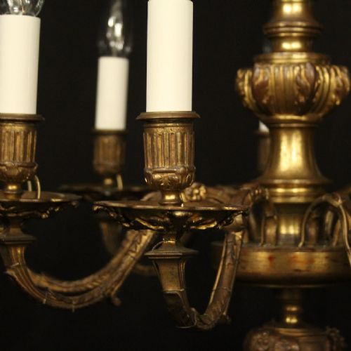 FRENCH GILDED BRONZE 10 LIGHT ANTIQUE CHANDELIER - ADDITIONAL PHOTO 6