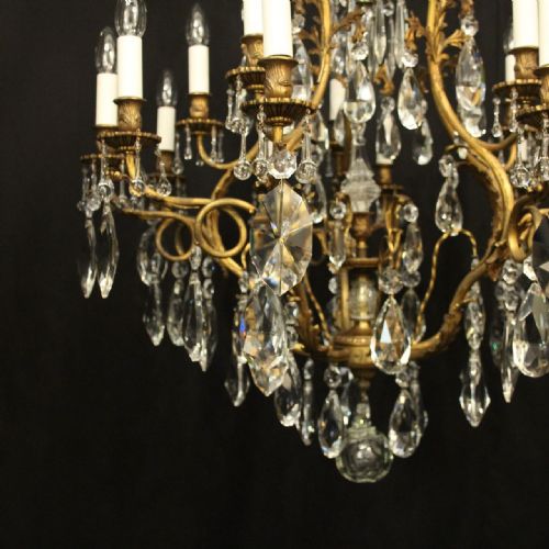 FRENCH GILDED BRONZE CRYSTAL BIRDCAGE ANTIQUE CHANDELIER - ADDITIONAL PHOTO 1