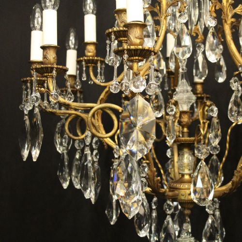 FRENCH GILDED BRONZE CRYSTAL BIRDCAGE ANTIQUE CHANDELIER - ADDITIONAL PHOTO 2