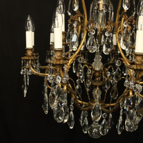 FRENCH GILDED BRONZE CRYSTAL BIRDCAGE ANTIQUE CHANDELIER - ADDITIONAL PHOTO 3