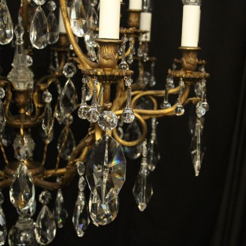 FRENCH GILDED BRONZE CRYSTAL BIRDCAGE ANTIQUE CHANDELIER - ADDITIONAL PHOTO 4