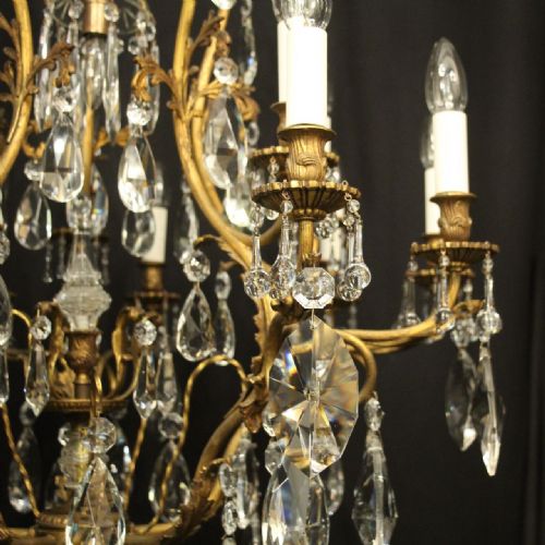 FRENCH GILDED BRONZE CRYSTAL BIRDCAGE ANTIQUE CHANDELIER - ADDITIONAL PHOTO 5