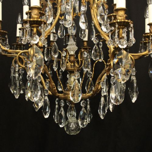 FRENCH GILDED BRONZE CRYSTAL BIRDCAGE ANTIQUE CHANDELIER - ADDITIONAL PHOTO 6