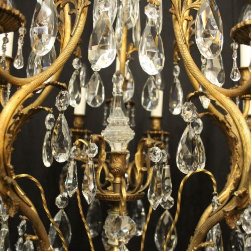 FRENCH GILDED BRONZE CRYSTAL BIRDCAGE ANTIQUE CHANDELIER - ADDITIONAL PHOTO 7