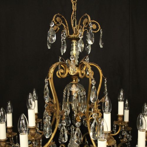 FRENCH GILDED BRONZE CRYSTAL BIRDCAGE ANTIQUE CHANDELIER - ADDITIONAL PHOTO 8