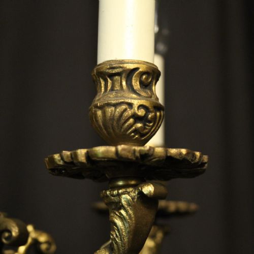 FRENCH GILDED BRONZE 5 LIGHT ANTIQUE CHANDELIER - ADDITIONAL PHOTO 6