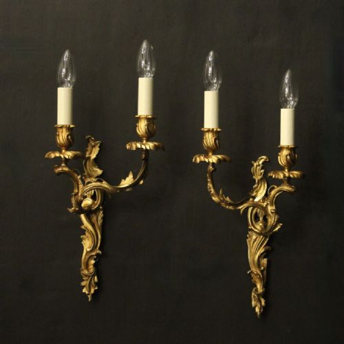 french pair of gilded bronze antique wall lights - CATEGORY: ANTIQUE LIGHTING - DATED 19TH CENTURY