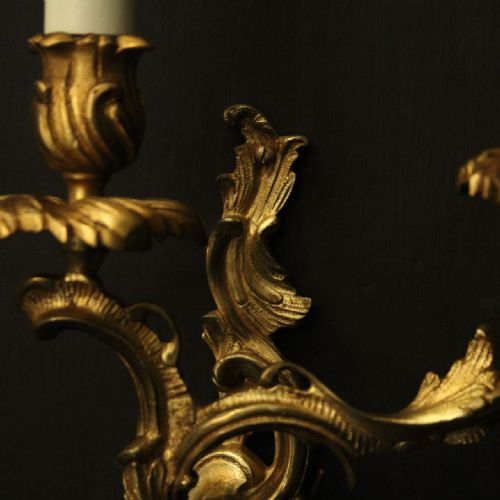 FRENCH PAIR OF GILDED BRONZE ANTIQUE WALL LIGHTS - ADDITIONAL PHOTO 4