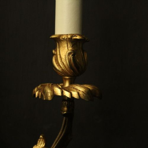 FRENCH PAIR OF GILDED BRONZE ANTIQUE WALL LIGHTS - ADDITIONAL PHOTO 6