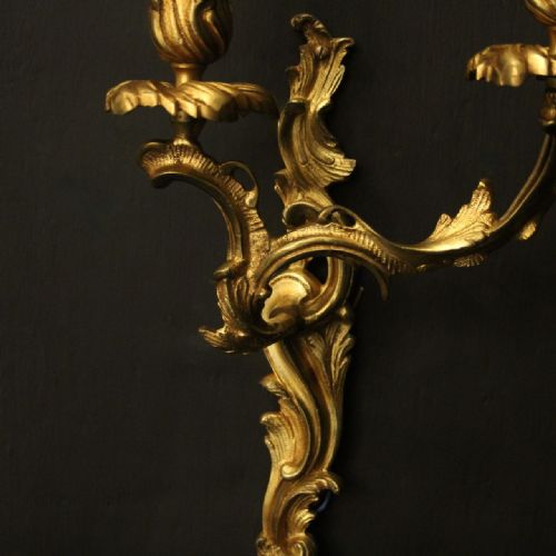 FRENCH PAIR OF GILDED BRONZE ANTIQUE WALL LIGHTS - ADDITIONAL PHOTO 7