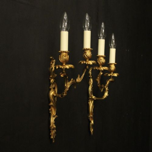 FRENCH PAIR OF GILDED BRONZE ANTIQUE WALL LIGHTS - ADDITIONAL PHOTO 9