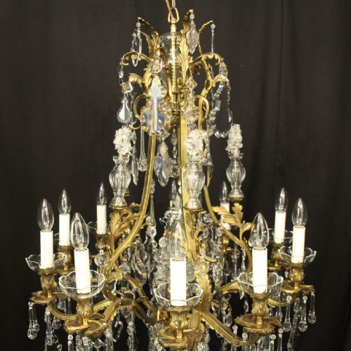 FRENCH GILDED BRONZE CRYSTAL 11 LIGHT ANTIQUE CHANDELIER - ADDITIONAL PHOTO 1