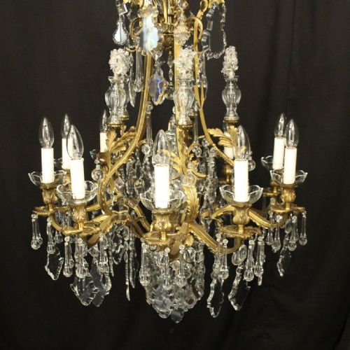 FRENCH GILDED BRONZE CRYSTAL 11 LIGHT ANTIQUE CHANDELIER - ADDITIONAL PHOTO 2