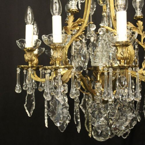 FRENCH GILDED BRONZE CRYSTAL 11 LIGHT ANTIQUE CHANDELIER - ADDITIONAL PHOTO 4
