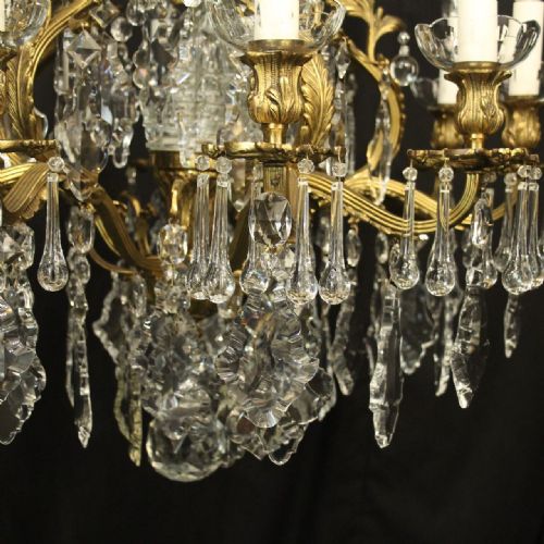 FRENCH GILDED BRONZE CRYSTAL 11 LIGHT ANTIQUE CHANDELIER - ADDITIONAL PHOTO 5