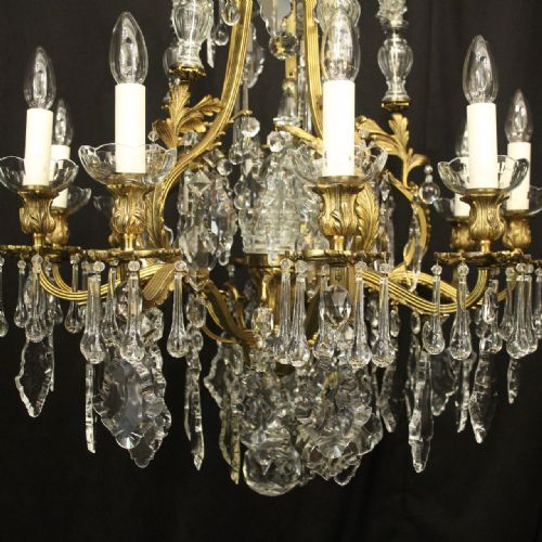 FRENCH GILDED BRONZE CRYSTAL 11 LIGHT ANTIQUE CHANDELIER - ADDITIONAL PHOTO 6
