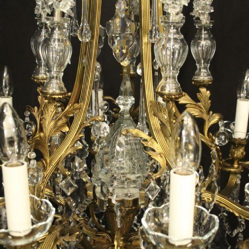 FRENCH GILDED BRONZE CRYSTAL 11 LIGHT ANTIQUE CHANDELIER - ADDITIONAL PHOTO 7