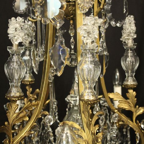 FRENCH GILDED BRONZE CRYSTAL 11 LIGHT ANTIQUE CHANDELIER - ADDITIONAL PHOTO 9
