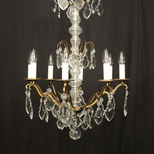 FRENCH GILDED BRASS 8 LIGHT ANTIQUE CHANDELIER - ADDITIONAL PHOTO 1
