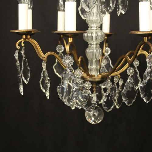 FRENCH GILDED BRASS 8 LIGHT ANTIQUE CHANDELIER - ADDITIONAL PHOTO 2